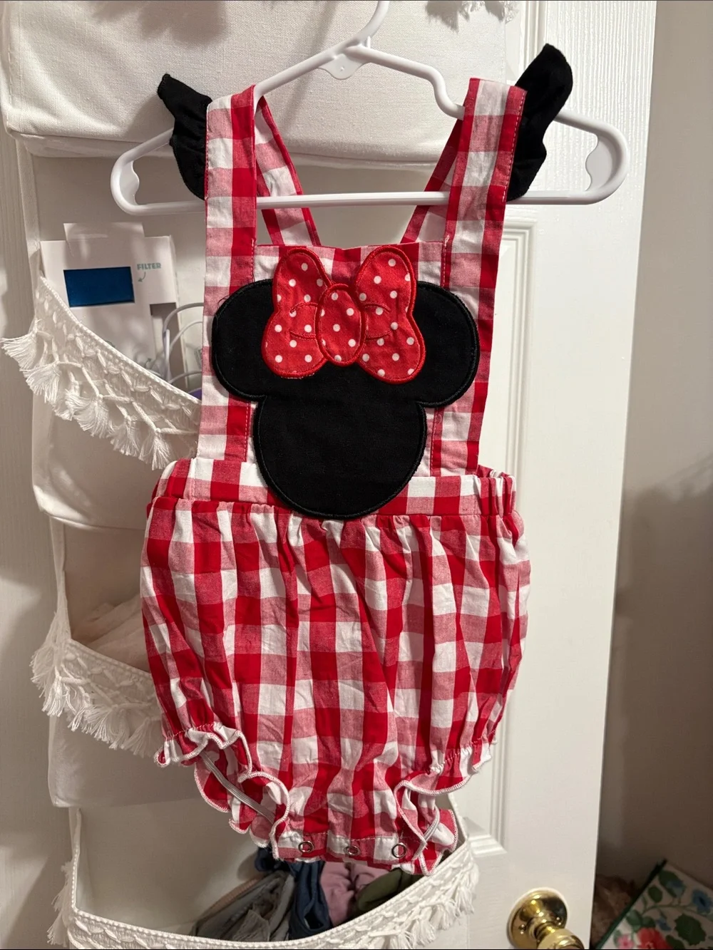 Red Gingham Minnie Mouse-Inspired Baby Romper